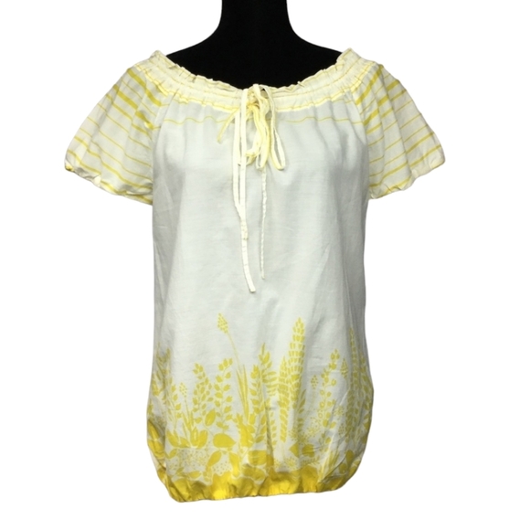 Patagonia Tops - Patagonia White & Yellow Short Sleeve Floral Milkmaid Peasant Blouse Size Small